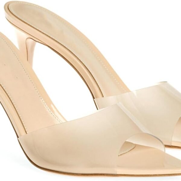 Women's transparent pointed-toe open-toe stiletto mules, fashionable sexy slip-on transparent strappy high-heeled mules Summer Backless Party Wedding Prom Dress Shoes