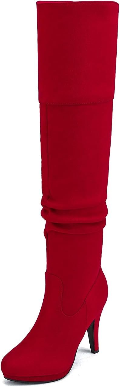 Women's Black Chunky Thigh High Over The Knee High Heel Boots