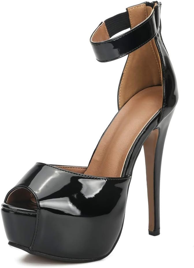 Womens Sandals Platform Peep Toe Ankle Strap Stiletto High Heel Dress Zip