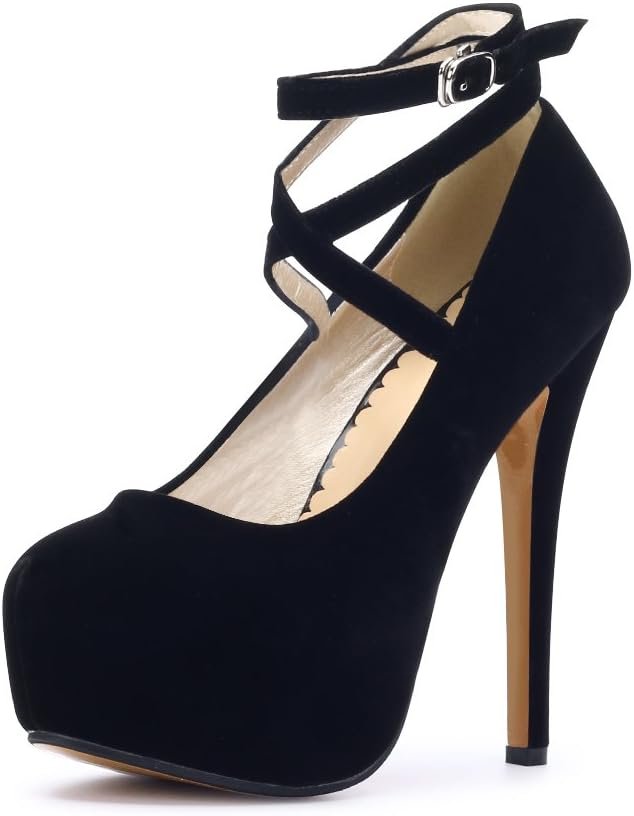 Women's Ankle Strap Platform Party Closed Toe Dress High Heels Pumps