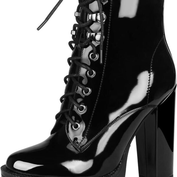 Platform Boots for Women, Heeled Combat Boots Chunky Heel Booties Round Toe Lace Up High Heel Ankle Boots