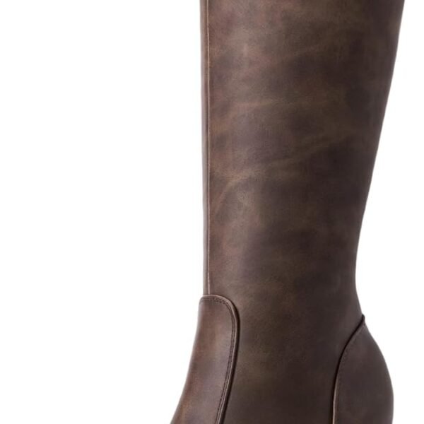 Knee High Boots for Women Platform Square Toe Chunky Block Heeled Stylish Comfortable Tall Boots with Side Zipper