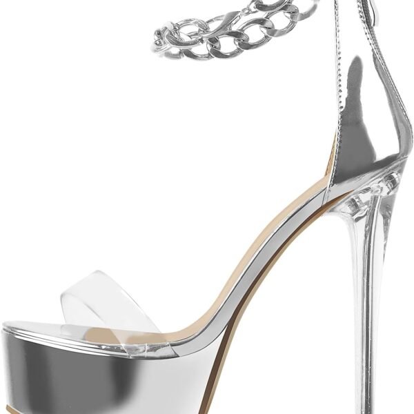 Women's Round Open Toe Platform Clear High Heel Zip Up Sandals