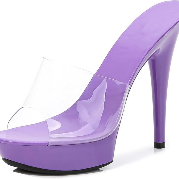 Women's transparent strappy peep-toe platform super high-heeled sexy party mules, fashionable transparent open-toe 5.11-inch high-heeled backless prom sandals, suitable for evening parties and weddings