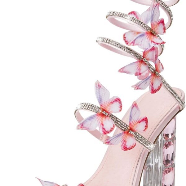 Women's lace-up square-toe open-toe chunky heel sandals, rhinestone-strap lace-up high heel sandals, sparkly dress party wedding shoes