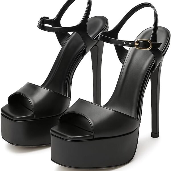 Women's Stiletto Heeled Platform Sandals, Square Toe Open-Toe Ankle Strap High Heel Sandals, Prom Dress Shoes