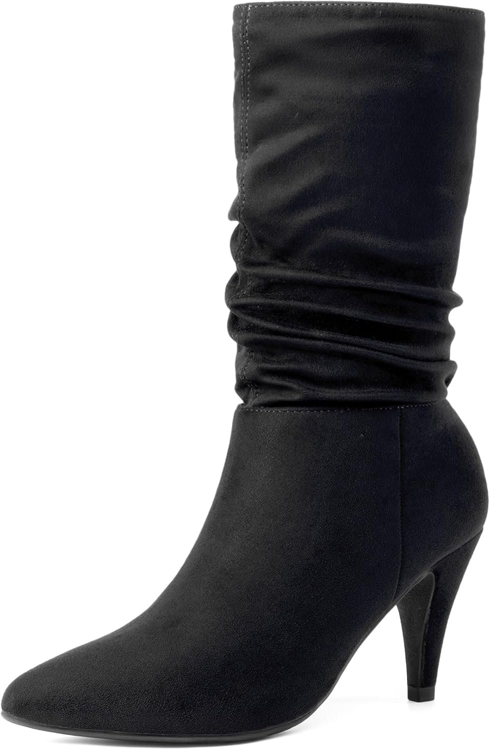 Women's High Heel Mid Calf Boots Slouchy Pointed Toe Fall Boots