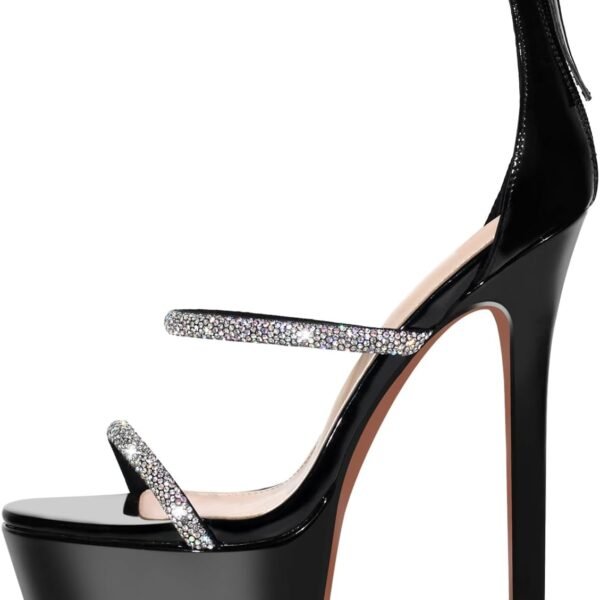 Platform Heel for Women Crystal Sandals with Rhinestone Straps Buckle Stiletto High Heels