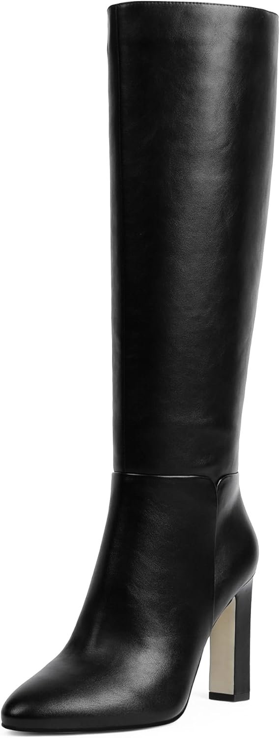 Women Knee High Boots Almond Toe Chunky Block High Heel Side Zipper Long Boots for Women