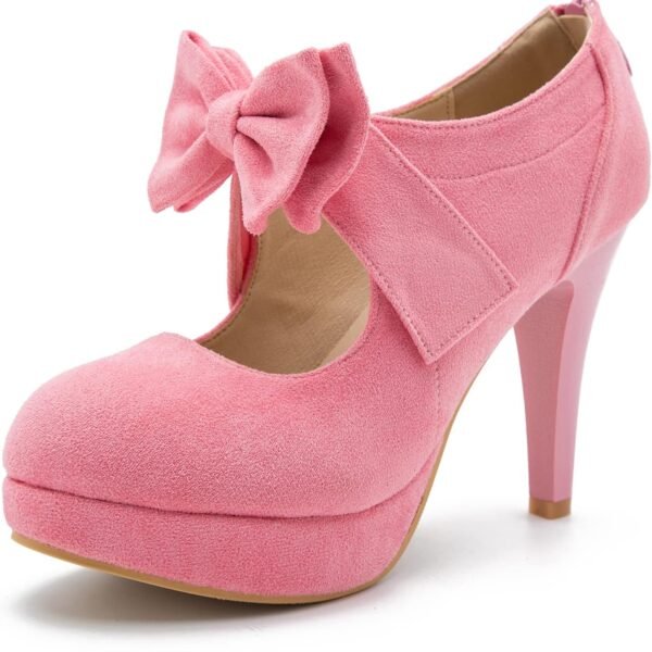 Women's Bow Heels Mary Jane High Heel Closed Toe Platform Vintage Dress Pumps