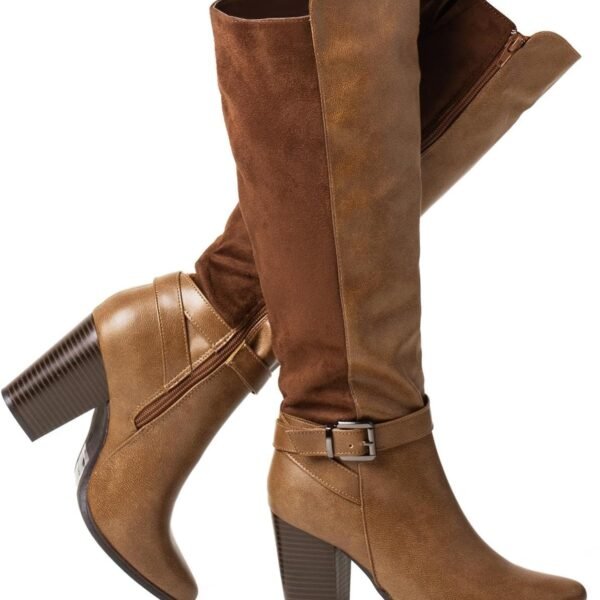 Women's Heeled Knee High Boots Zip Up High Chunky Heeled Boots
