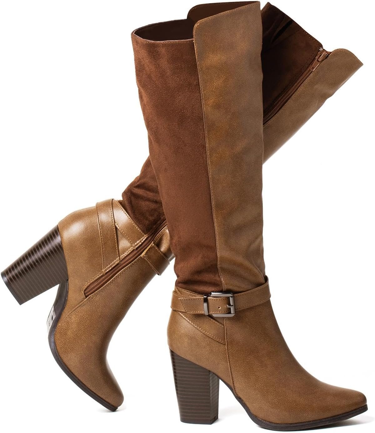 Women's Heeled Knee High Boots Zip Up High Chunky Heeled Boots