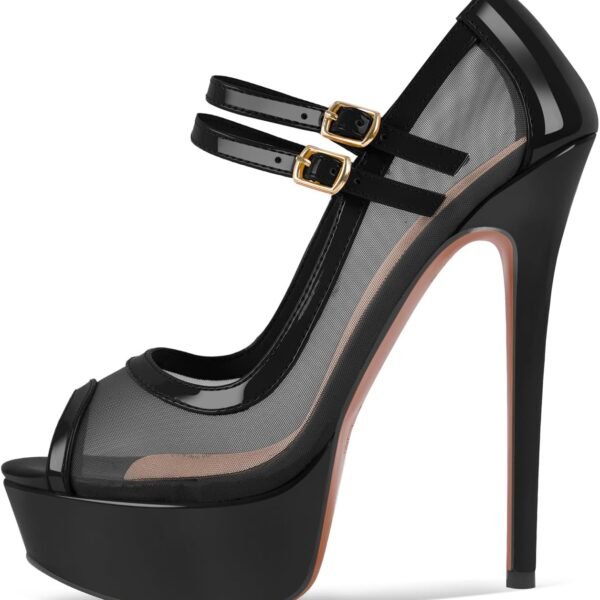 Women's mesh ankle-strap stiletto sandals, open-toe