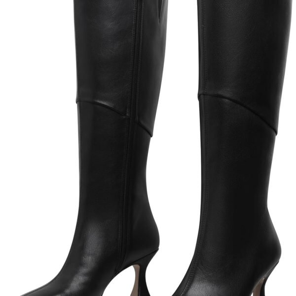 Knee High Boots Women Square Toe Kitten High Heel Tall Boots Fashion Side Zipper Stiletto Heel Long Boots