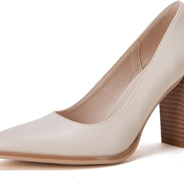 Women's Pointed Toe Pumps Chunky Block High Heel Slip On Dress Party Wedding Shoes