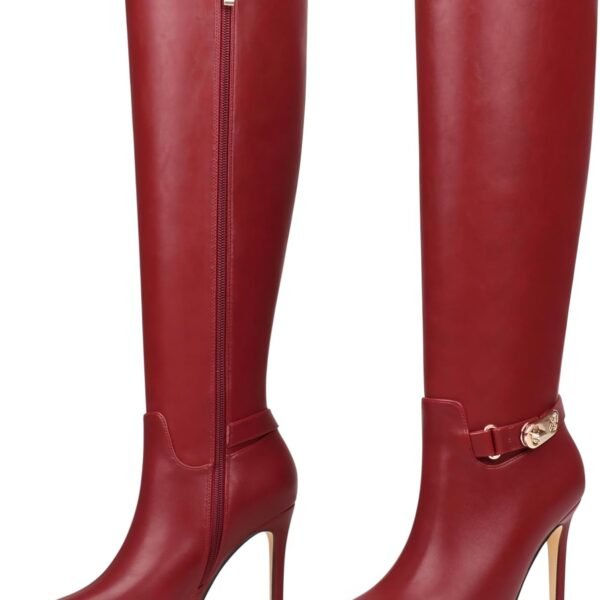 Women's Knee High Boots Pointed Toe Stiletto Buckle Dress Boots Slouch Zipper Heeled Boots