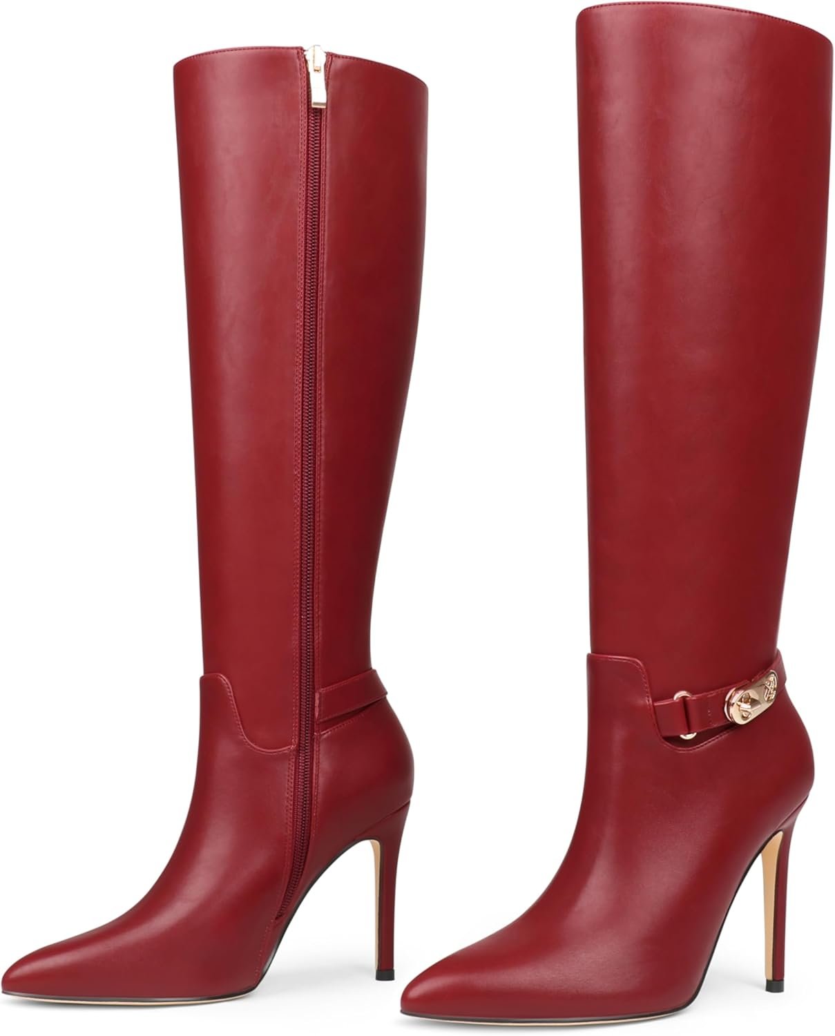 Women's Knee High Boots Pointed Toe Stiletto Buckle Dress Boots Slouch Zipper Heeled Boots