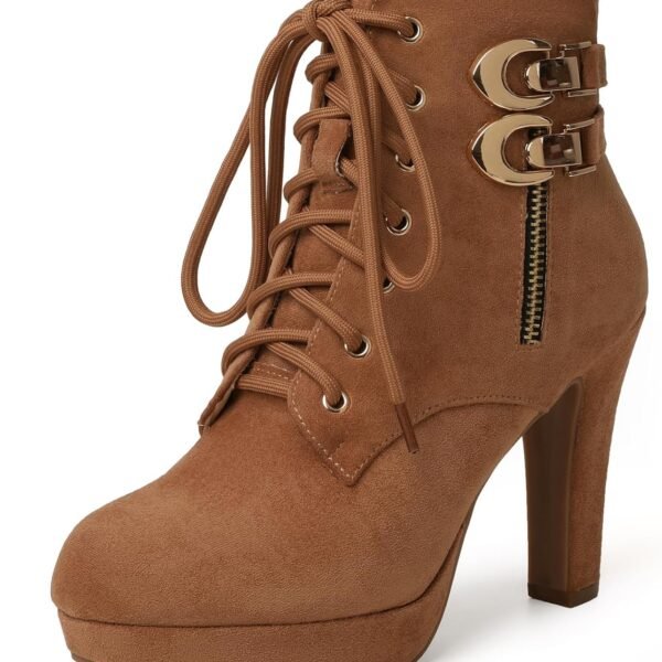 High Heel Boots for Women,Womens Platform Boot Heels Sexy Round Toe Lace UP High Heels Mid Calf Boots