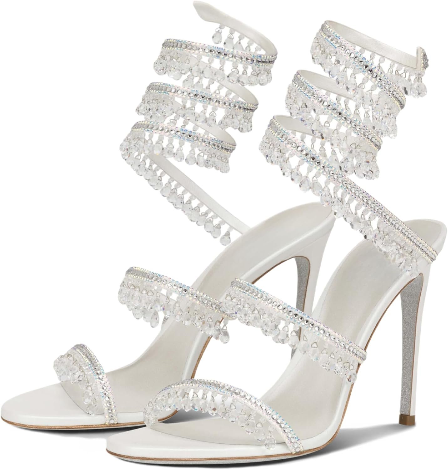 Women's Rhinestone Wrapped Strappy Stiletto Heels, Round Toe Open-Toe Lace-Up High Heel Sandals, Suitable for Weddings, Prom Parties, and Dresses
