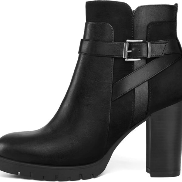 Women's Ankle Boots Chunky Stacked Heel Zipper Booties - Available in Wide Sizes