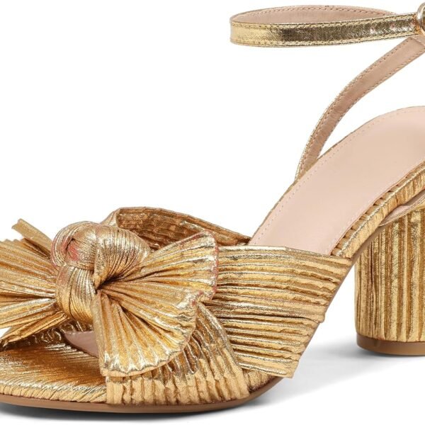 Women's Bow High Heel Sandals, Open-Toe High Heels, Chunky Heels, Ankle Strap Buckle, Ruffled Wedding/Party Dress Shoes