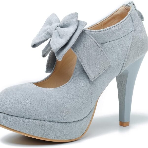 Women's Bow Heels Mary Jane High Heel Closed Toe Platform Vintage Dress Pumps