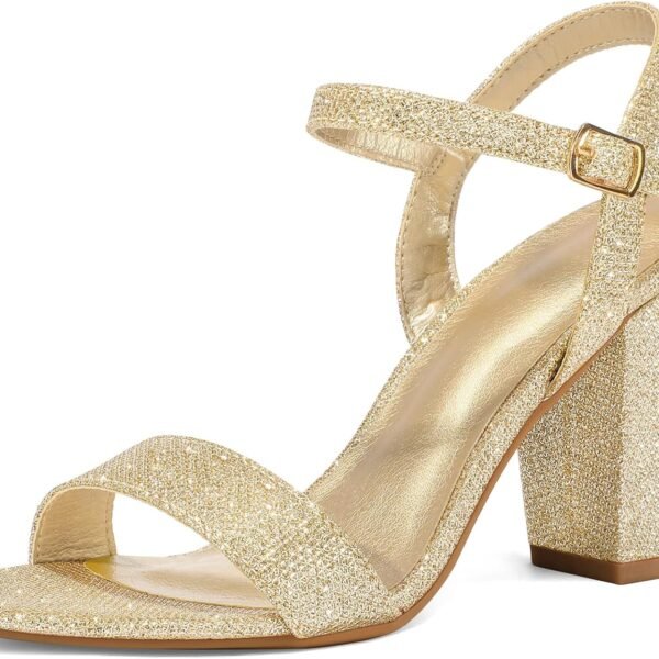 Women's 3.5-inch chunky heel open-toe ankle-strap high-heeled sandals, wedding party dress high heels