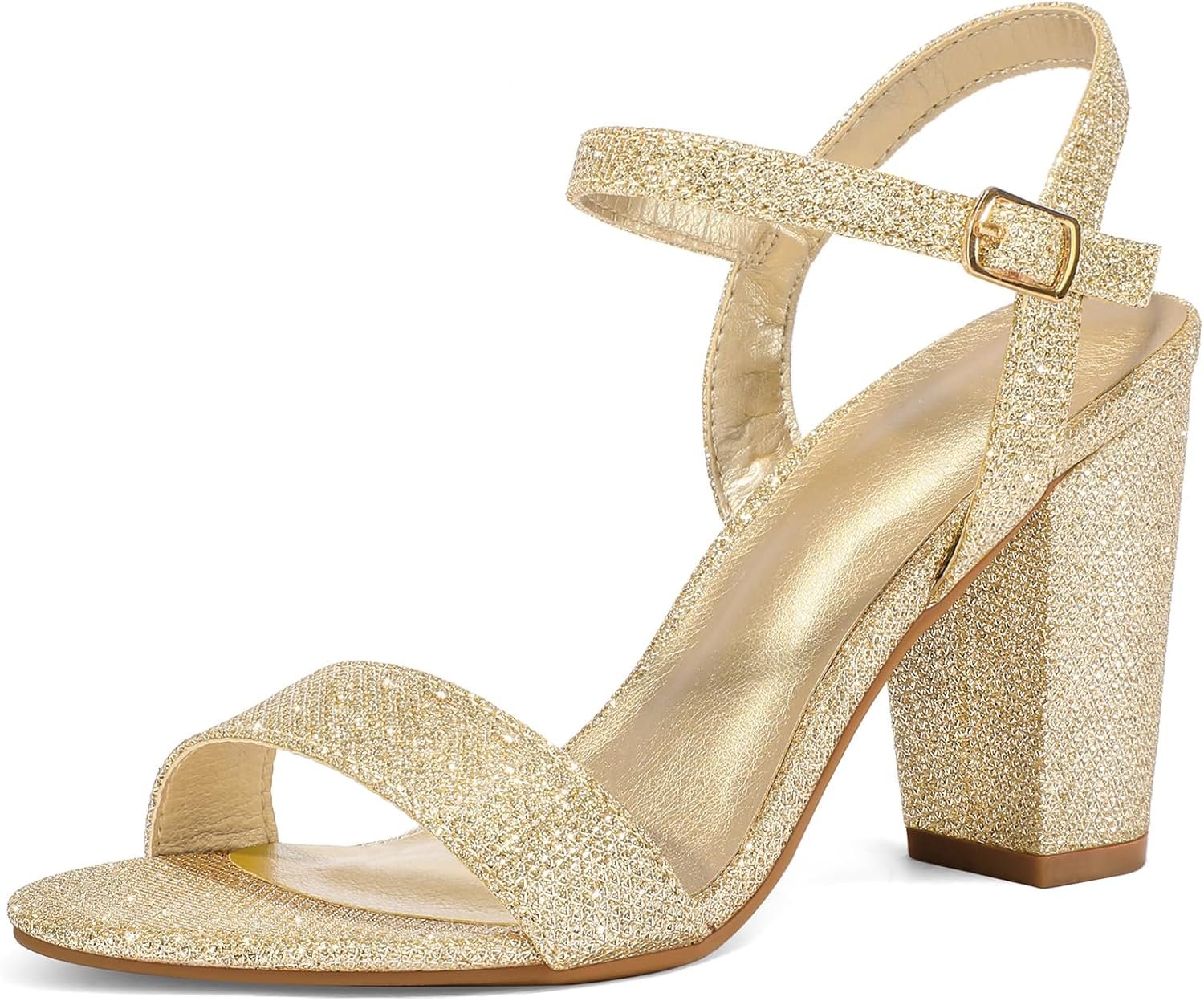 Women's 3.5-inch chunky heel open-toe ankle-strap high-heeled sandals, wedding party dress high heels